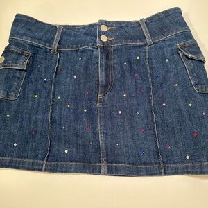 Multicolored rhinestone denim skirt